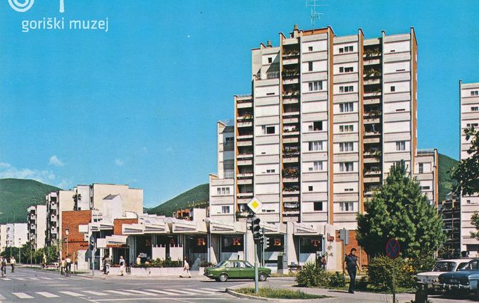 . Via Cankar nel 1973, urbanista e architetto: Tomaž Vuga. &copy;Cartolina conservata presso Goriški muzej Kromberk - Nova Gorica (Museo del Goriziano)