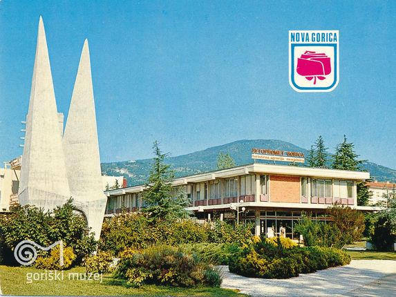 . Postcard of the centre of Nova Gorica in the late 1960s featuring the Ikarus monument. &copy;held by the Goriški muzej Kromberk – Nova Gorica