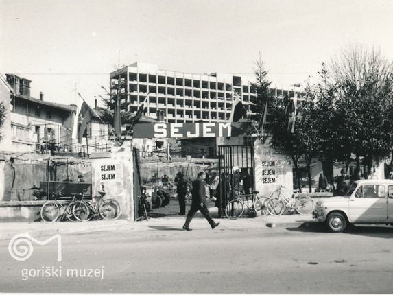 . Hospital under construction. &copy;From the collection of the Goriški muzej Kromberk - Nova Gorica (Goriška museum).