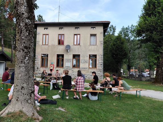 . Degrowth Political School 2024 in front of the former Italian school. &copy;Photo: Blaž Kosovel